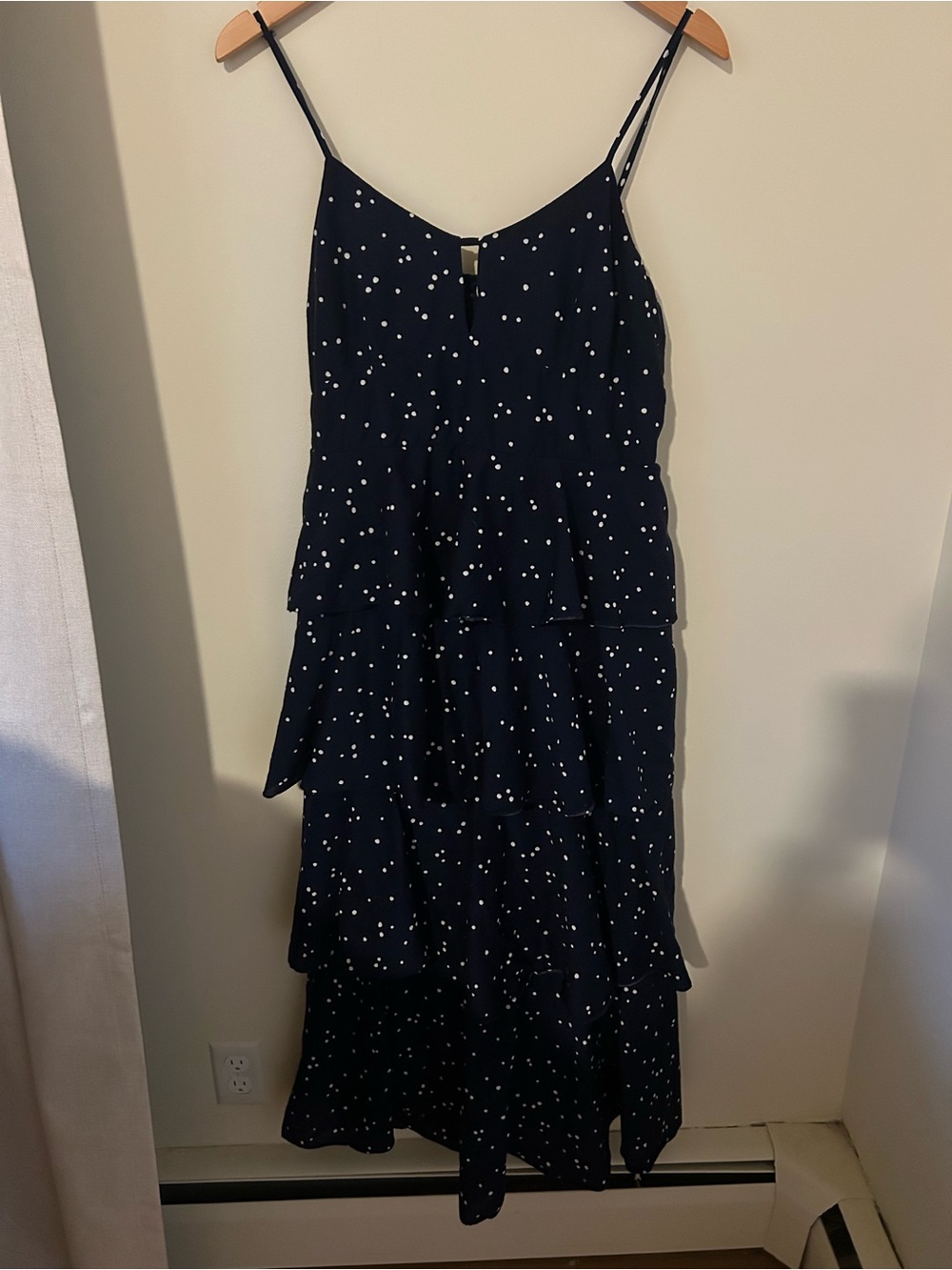 Navy Polka Dot Tiered Maxi dress